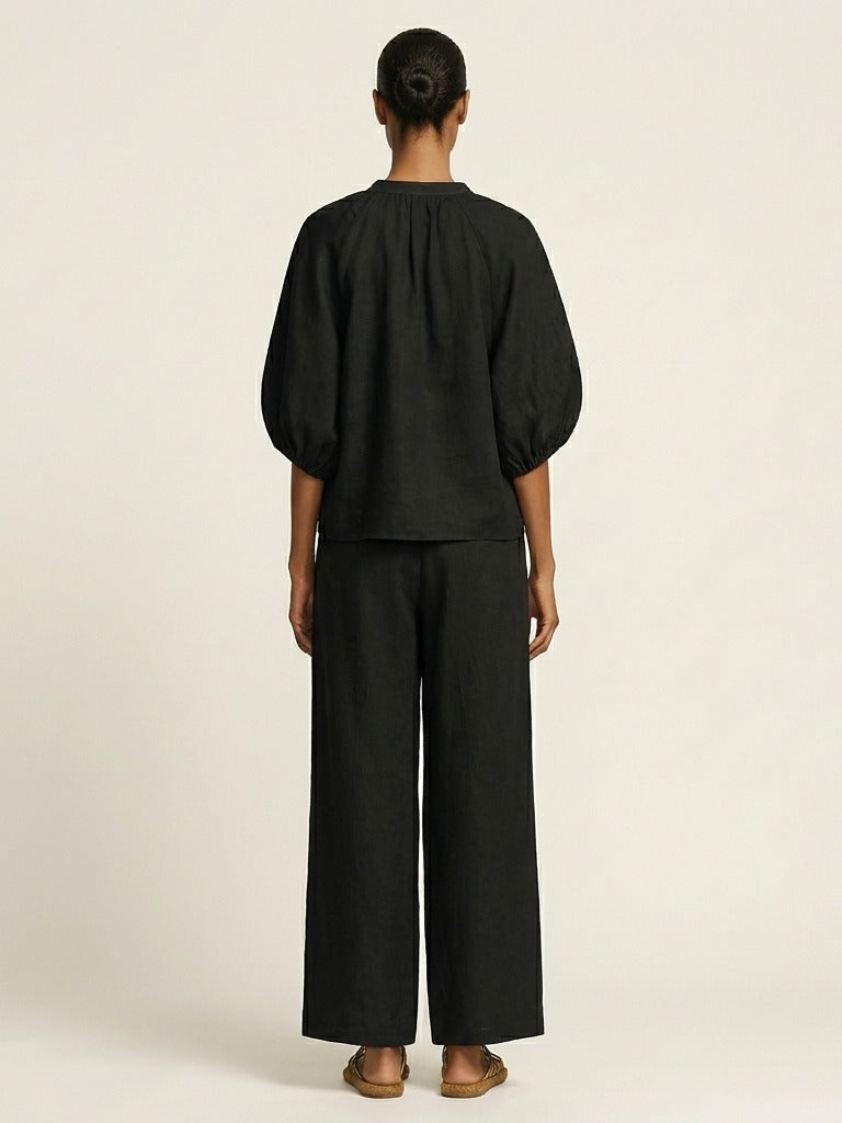 MARLOWE Zipper-Front Puff Sleeve Set