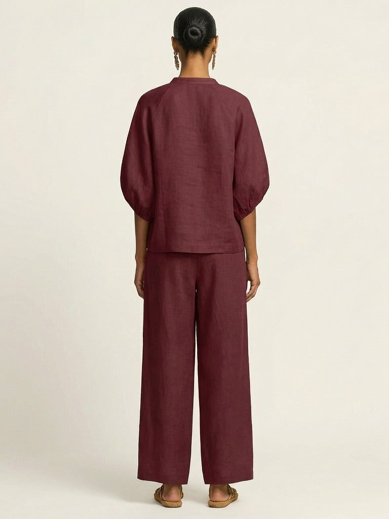 MARLOWE Zipper-Front Puff Sleeve Set