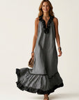 MAYLINE Ruffle-Neck Contrast-Trim Maxi Dress - Dark Gray