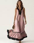 MAYLINE Ruffle-Neck Contrast-Trim Maxi Dress - Pink