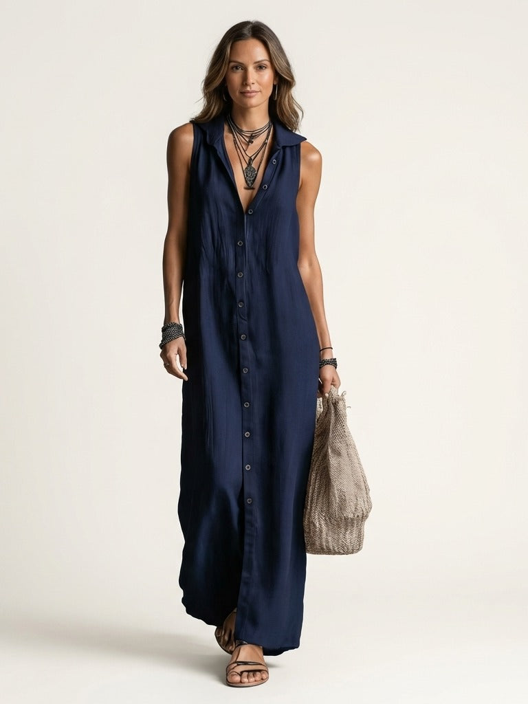 MIRABELL Hooded Sleeveless Maxi Dress - Navy Blue