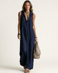 MIRABELL Hooded Sleeveless Maxi Dress - Navy Blue