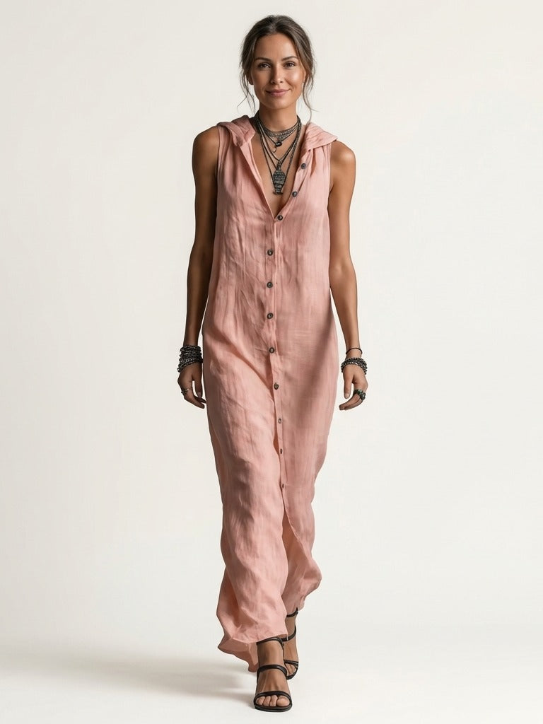 MIRABELL Hooded Sleeveless Maxi Dress - Pink