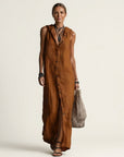 MIRABELL Hooded Sleeveless Maxi Dress - Brown