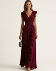 NELLYANA Wrap-Style Ruffle Maxi Dress - Red