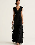 NELLYANA Wrap-Style Ruffle Maxi Dress - Black