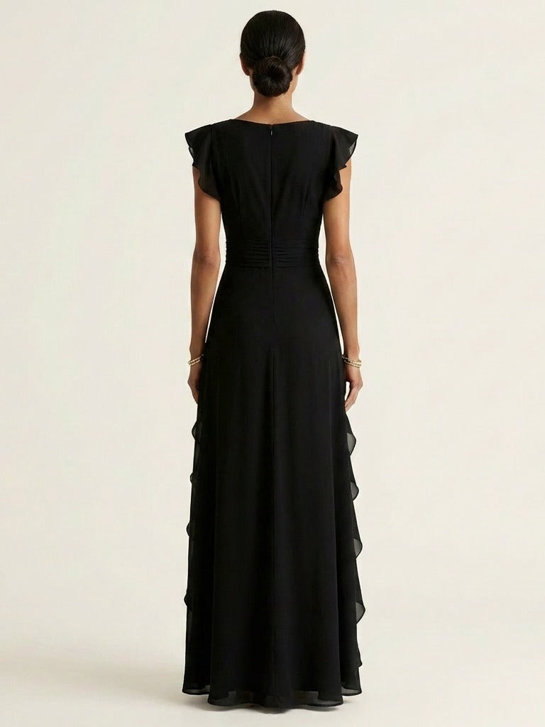 NELLYANA Wrap-Style Ruffle Maxi Dress