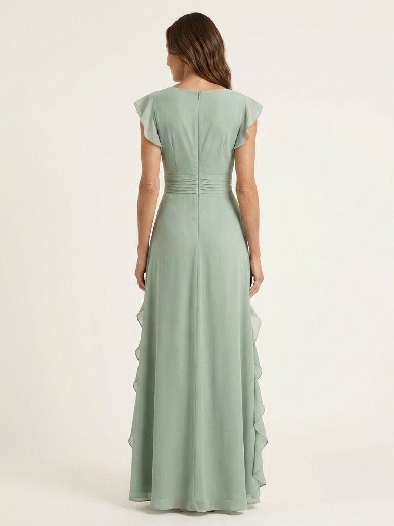 NELLYANA Wrap-Style Ruffle Maxi Dress