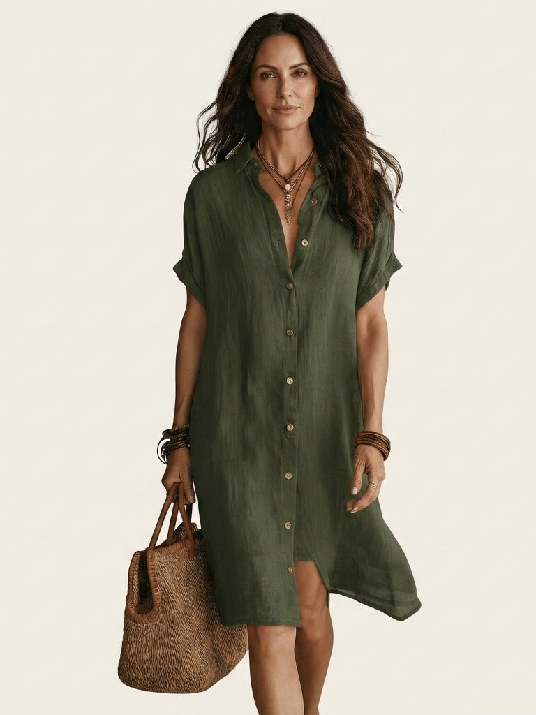 NIDALIE Midi Shirt Dress - Green