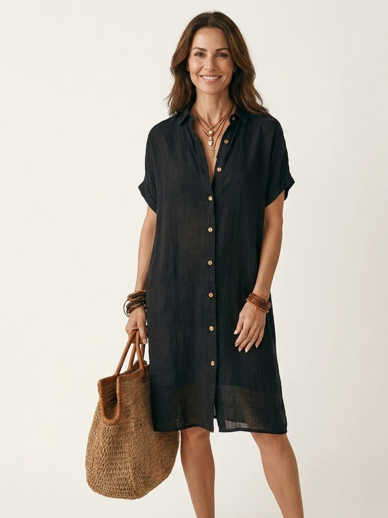 NIDALIE Midi Shirt Dress - Black