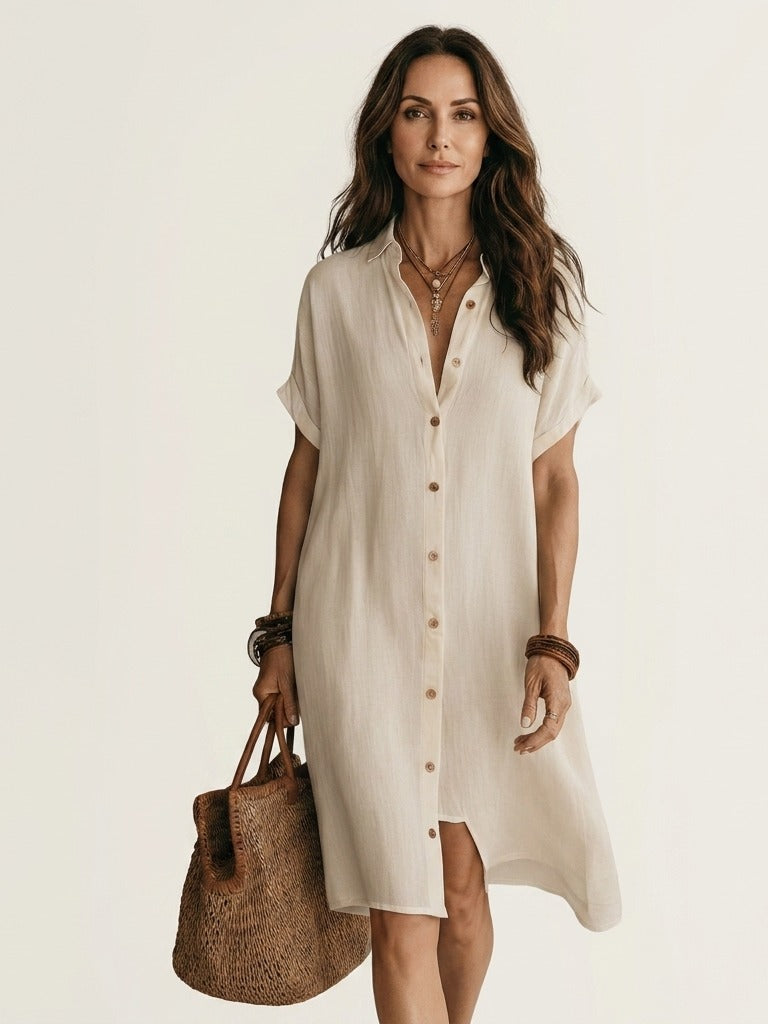 NIDALIE Midi Shirt Dress - White