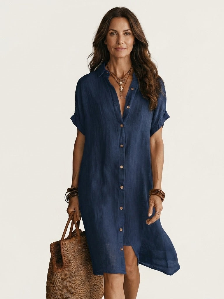 NIDALIE Midi Shirt Dress - Blue