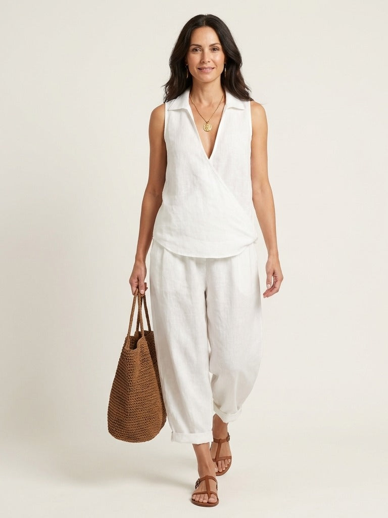 TWIILA Wrap-Top &amp; Wide-Leg Set - White