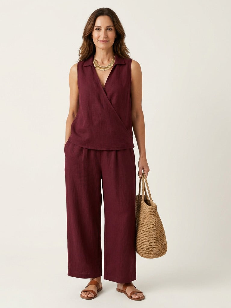 TWIILA Wrap-Top &amp; Wide-Leg Set - Red