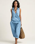 TWIILA Wrap-Top & Wide-Leg Set - Light Blue