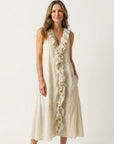 VICKY Ruffle-Front Sleeveless Maxi Dress - Cream