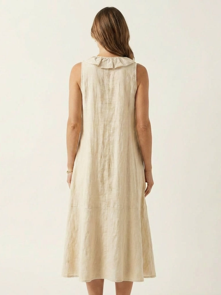 VICKY Ruffle-Front Sleeveless Maxi Dress