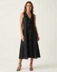VICKY Ruffle-Front Sleeveless Maxi Dress - Black
