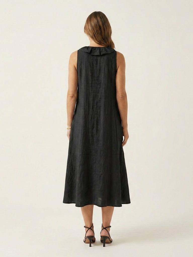 VICKY Ruffle-Front Sleeveless Maxi Dress