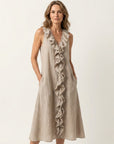 VICKY Ruffle-Front Sleeveless Maxi Dress - Khaki