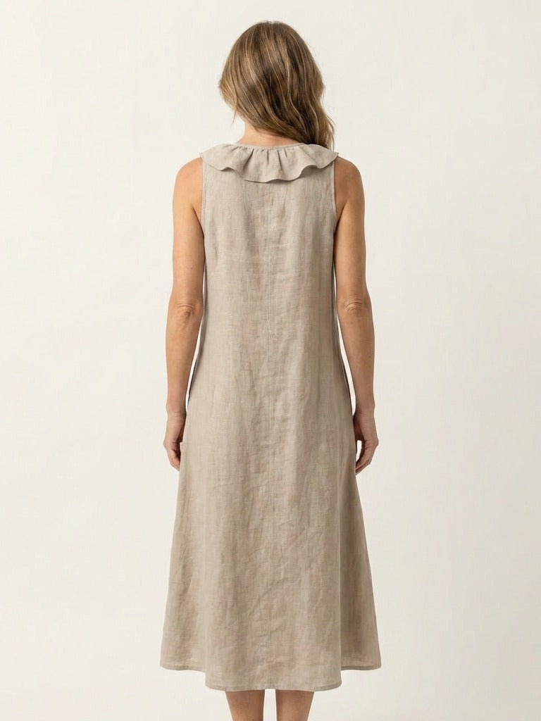 VICKY Ruffle-Front Sleeveless Maxi Dress