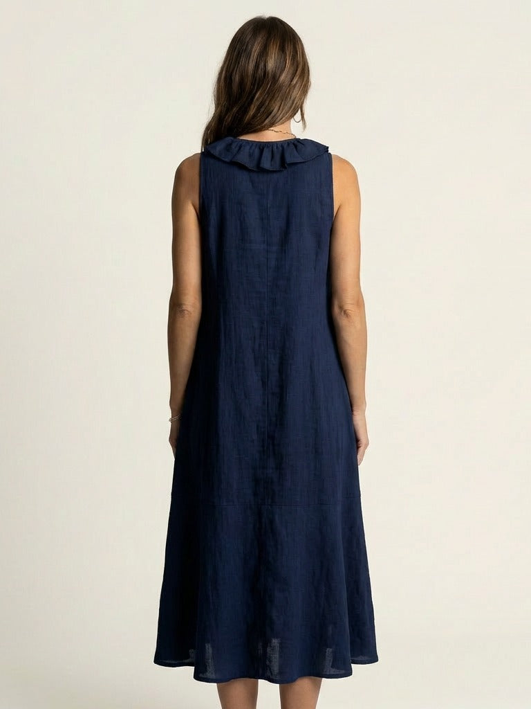 VICKY Ruffle-Front Sleeveless Maxi Dress