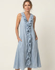 VICKY Ruffle-Front Sleeveless Maxi Dress - Light Blue