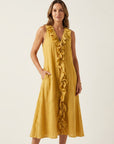 VICKY Ruffle-Front Sleeveless Maxi Dress - Yellow