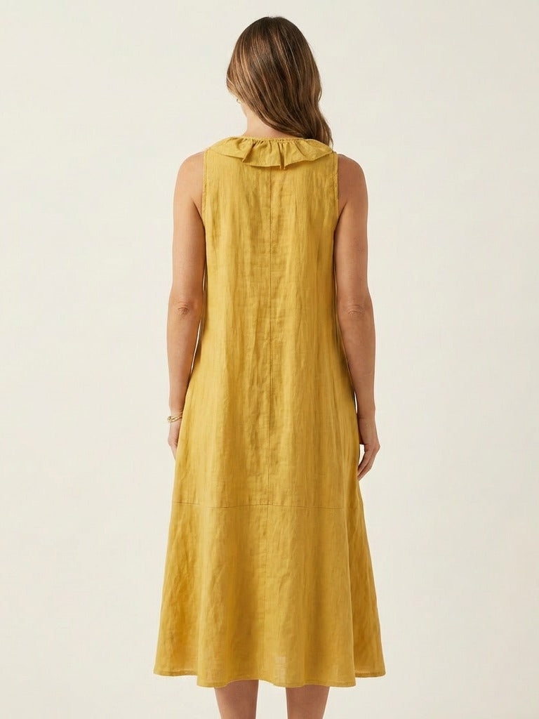 VICKY Ruffle-Front Sleeveless Maxi Dress