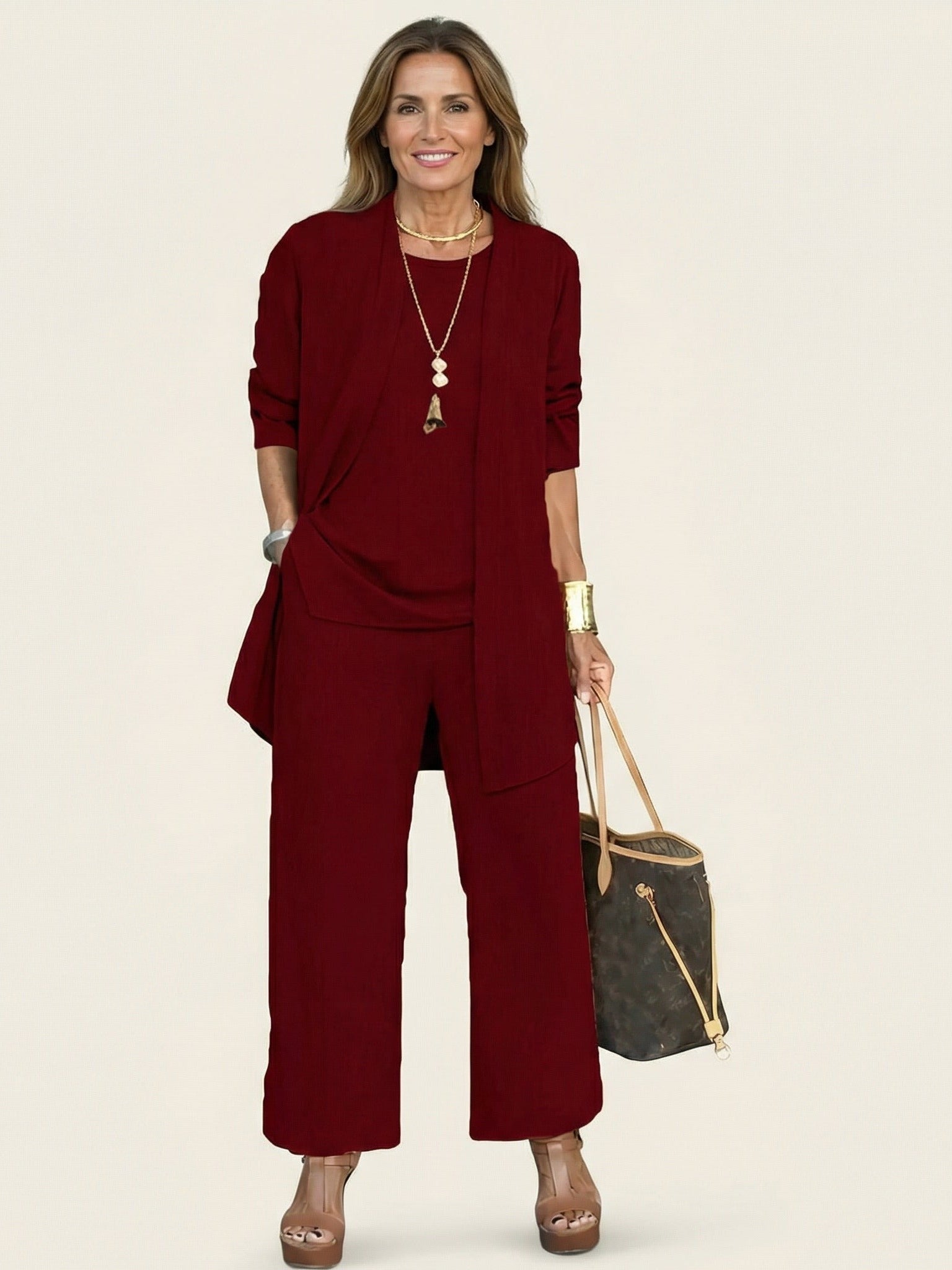 VIVIENNE Minimalist 3-Piece Set - Wine Red