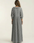 YOSETTA Striped Lantern-Sleeve Maxi Dress